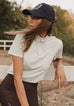 Elsa Mesh SS Zip Neck Top